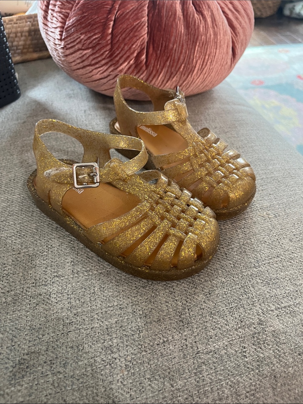 Mini Melissa Kids Glitter Jelly Sandals - Gold size 9